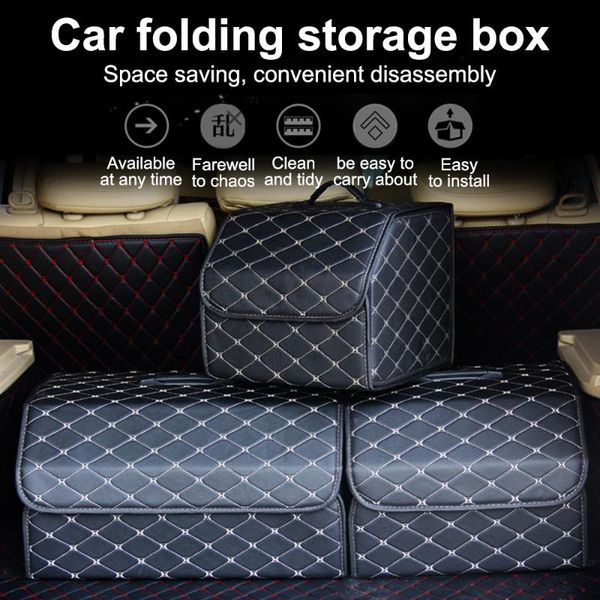 

car organizer 2021 folding leather trunk storage box waterproof cargo bag auto stowing tidying