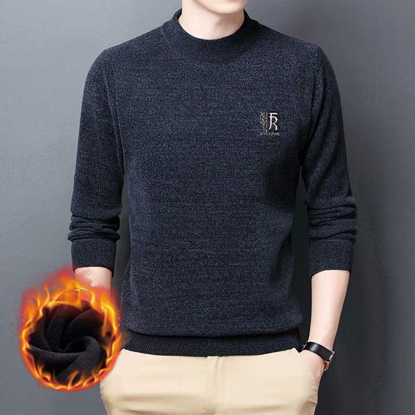

winter granular veet round neck embroidered sweater fashion leisure trend autumn and winter men's knitted bottomed shirt, White;black