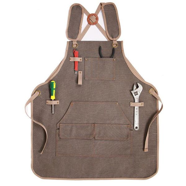 

aprons work tool pockets cross-back straps adjustable pinafore durable goods heavy duty apron for woodworking canvas