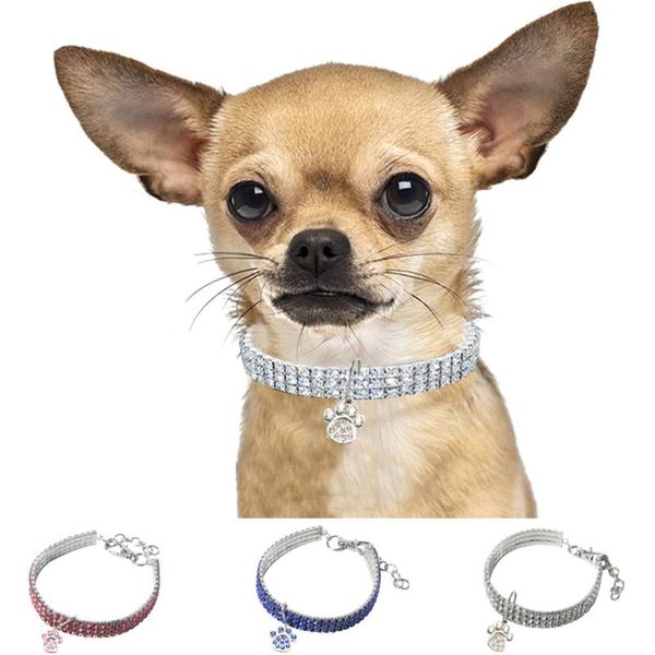 

cat collars & leads trsnser dog collar white mini pet dogs bling chocker fancy footprint rhinestone necklace harness for little