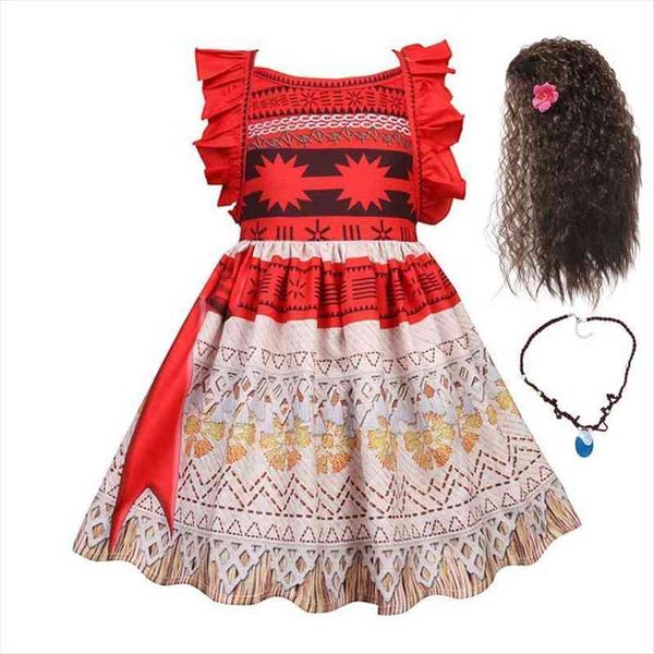 

summer moana for kids girl dress ruffles straps backless vaiana up princess outfit children clothes 2 3 4 5 6, Red;yellow
