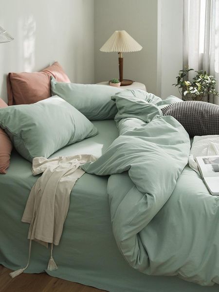 

bedding sets bare sleeping cotton knitted four-piece set tianzhu three and student dormitory bed sheet fitted