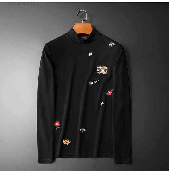 

new 2021 men luxury winter gentleman embroidered tiger bee knit casual sweaters pullover asian size drake #017, Black
