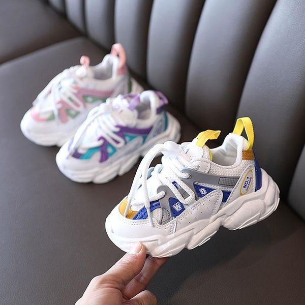

athletic & outdoor child thick sneakers kid mesh patchwork breathable shoes 2021 spring summer boys girls non-slip run walk casual sport sho, Black