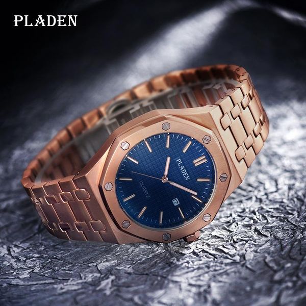

wristwatches pladen men's watch automatic calendar waterproof man quartz business classic rose gold relogio masculino wholesale, Slivery;brown
