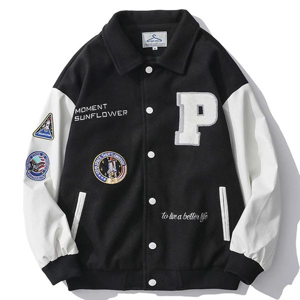 

men's jackets mens hip hop baseball jacket badge letters embroidery patchwork color block harajuku streetwear varsity outwear, Black;brown