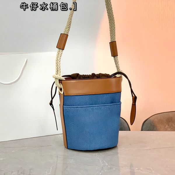 

factory outlet design 2021 net red bucket fashion canvas hemp rope old flower hand one shoulder round bag