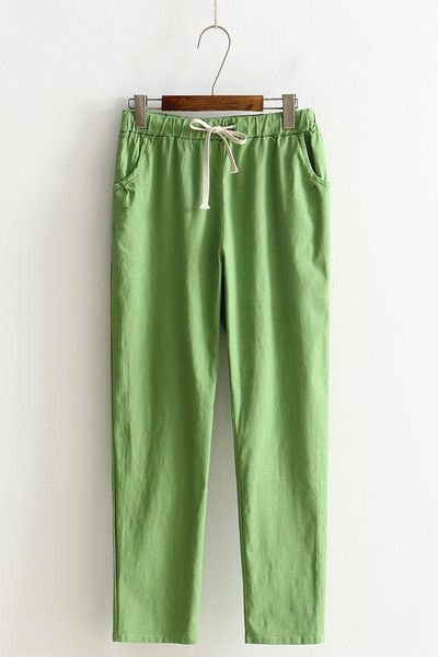 

women's pants & capris spring and summer nine points linen washed cotton loose large size casual straight trousers mother's daily, Black;white