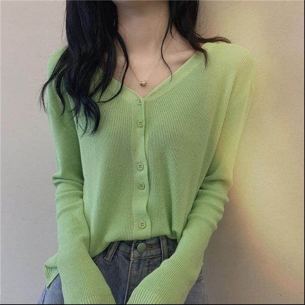

women v neck knitted casual sweaters cardigans lady full sleeve knitting thin outwear cardigan crop for female, White;black