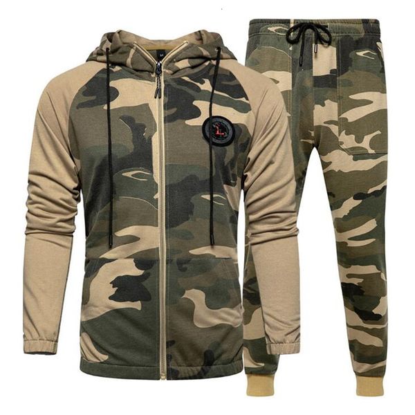 

us size men camouflage casual tracksuit 2021 spring new camo jacket+pants sets men's sportswear hooded sweatshirt sweatsuit e22u, White;black