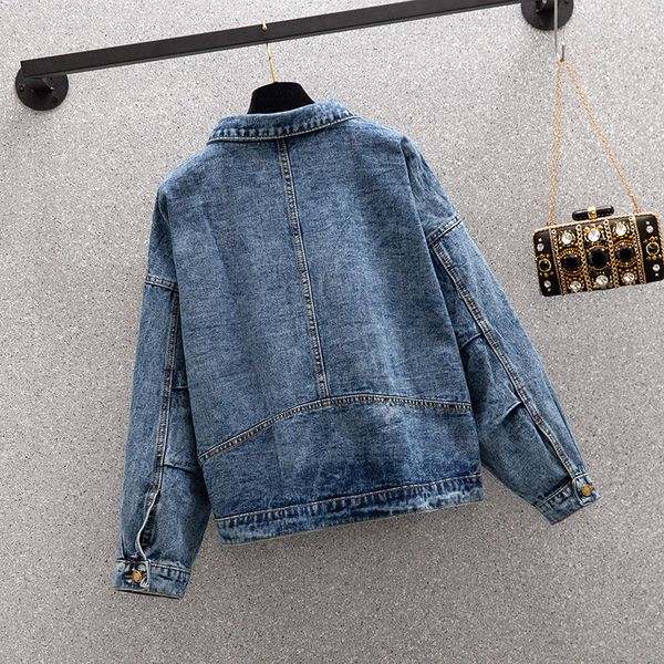 

plus size 5xl basic of vintage denim fall big bomber jacket for casual female streetwear jean s 21r7, Black;brown