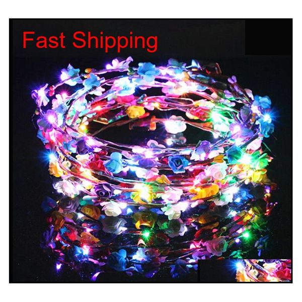 Lampeggiante Led Fasce per capelli Stringhe Glow Flower Crown Fasce Light Party Rave Floral Hair Garland Luminous Wreath Fas jllzvH home003