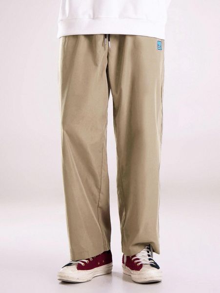

men patched detail slant pocket drawstring wide leg pants u8ui#, Black