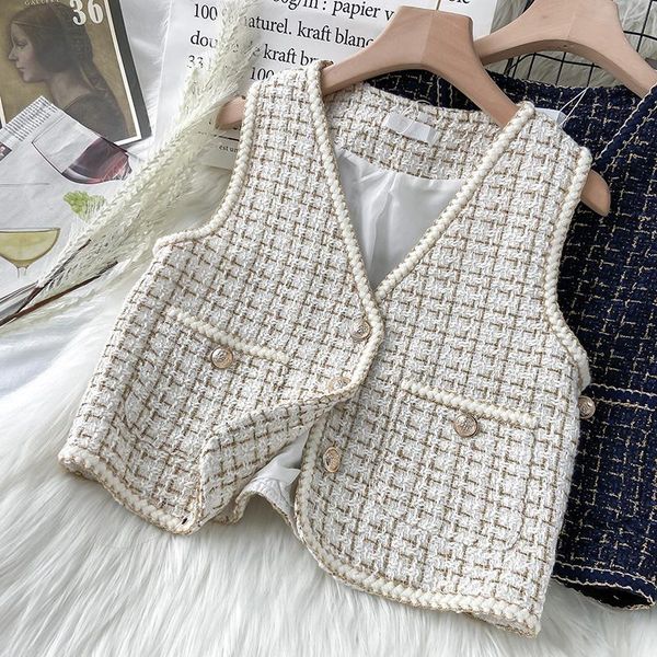 

women's vests ladies all-match xiaoxiang celebrity style vest women spring and autumn short outer wear waistcoat, Black;white