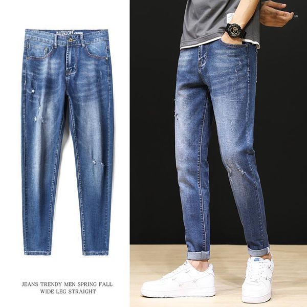 

men's jeans mens slim fit stretch blue distressed ripped pants men for casual denim clothing trousers 2021
