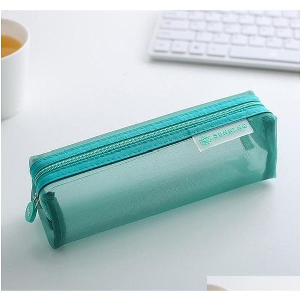 

school mesh pencil cases kawaii cute solid color transparent pencil box school student pen bag supplie jlltsz fight2010
