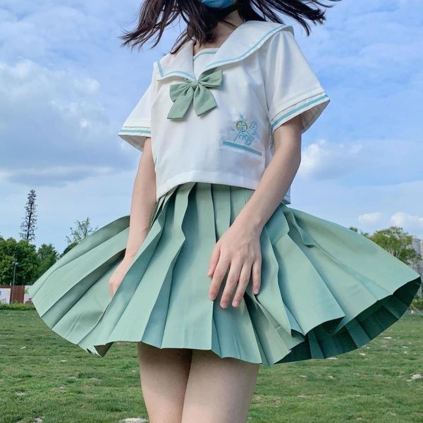 

skirts japanese jk uniform summer suit female student sailor cute shirt pleated skirt a-line high waist two-piece short, Black