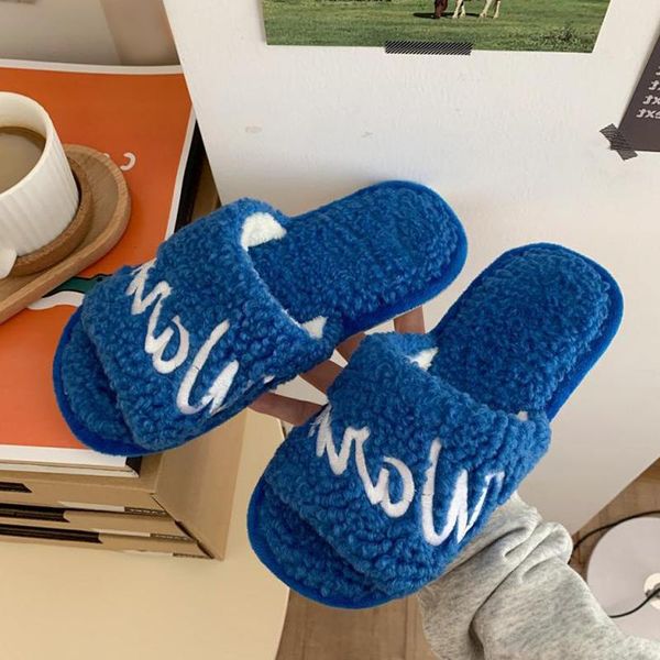 

slippers women fur autumn winter soft plush shoes female fashion warm home slipper couple house no-slipe floor footwear 2021, Black