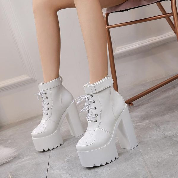 

boots bar party performance shoes stage show female white dance thick heels, Black