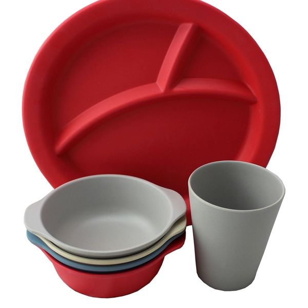 

american solid color children's tableware set degradable health food bowl, plate, fork and spoon set