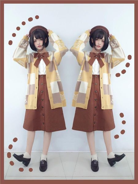 

women's sweaters super cute long loose sweater sleeve winter autumn knitted cardigan japanese color yellow, White;black