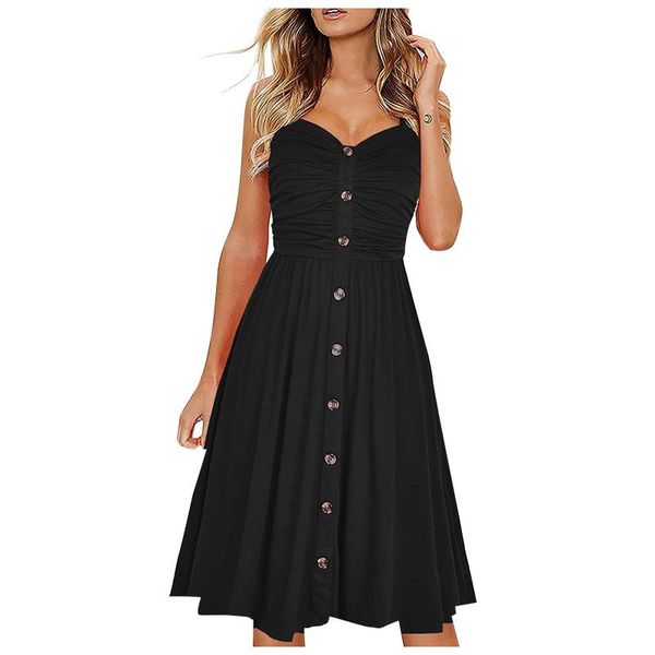 

casual dresses hillsionly plus size fashion women's v-neck halter printed button straight knee length dress elegant mini for women, Black;gray