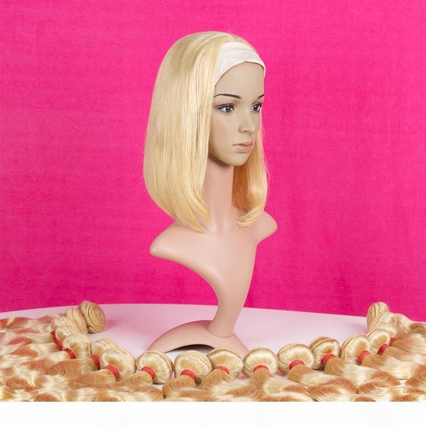 

new fashion virgin human hair wig without lace 4pcs blonde straight human hair bob wig from xblhair, Black;brown