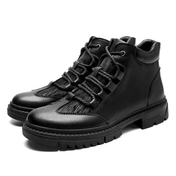 

glossy patent leather men casual boots splicing breathable big size 45 46 black combat boots for men high army boots, Black;white