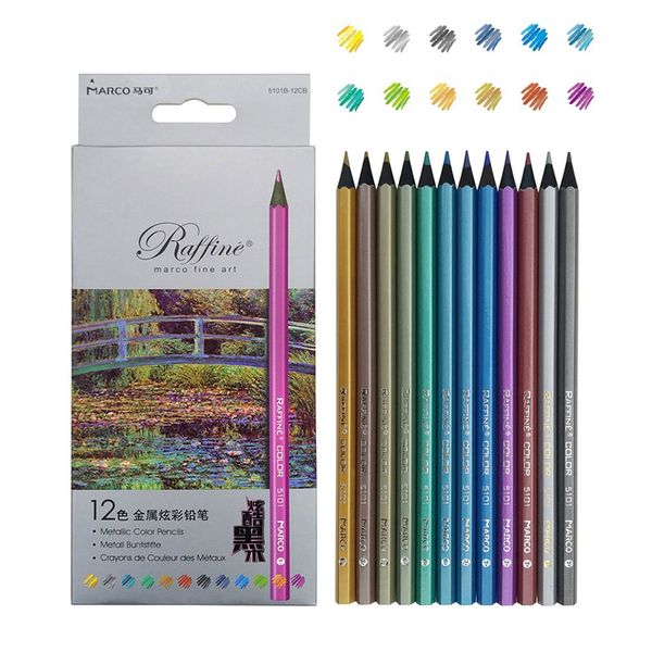 

Marco Metallic Color Drawing Colored Pencils 6/12 Color Artist Professional Sketching Pencils Set School Art Supplies Stationery