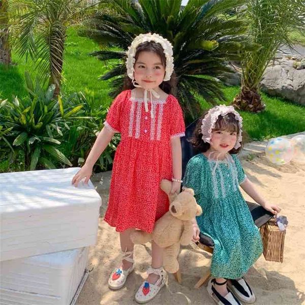 Chegada de verão meninas moda floral vestido crianças algodão coreano es 210528