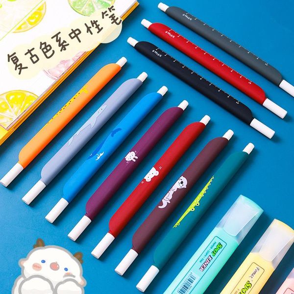 

gel pens 5pcs/set bookmarks ruler 0.5mm retro kawaii color ink needle pen smoothly writing for school office stationery supplies
