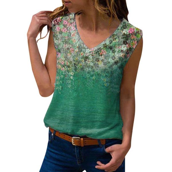 

women's blouses & shirts women casual fashion v-neck printed sleeveless blouse tank camisole, White
