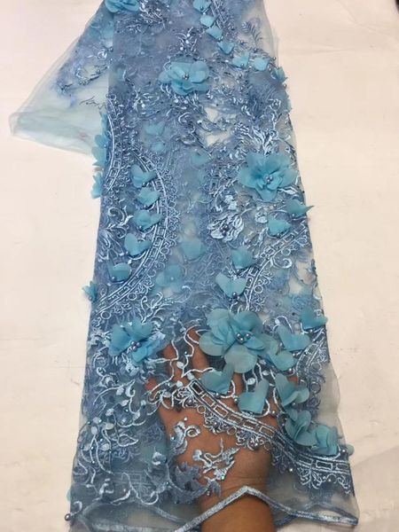 

ribbon sky blue 3d flower lace fabric french net african tulle mesh for wedding dress fz-121, Pink;blue