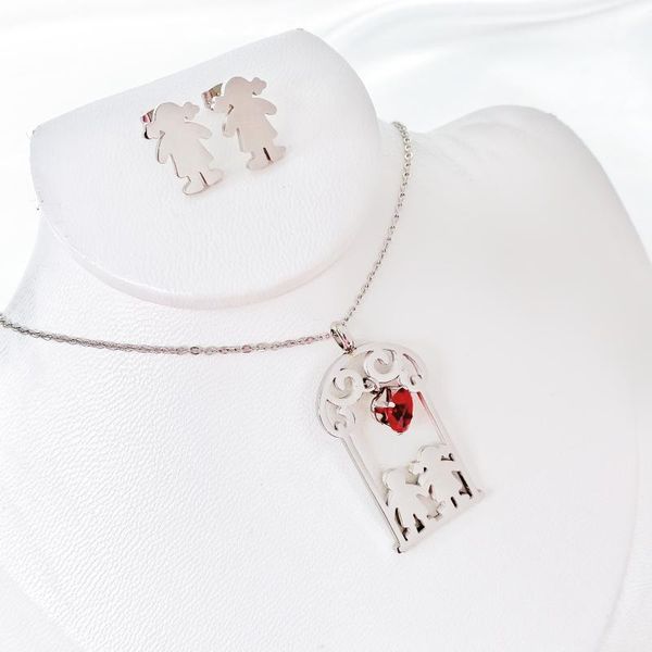 

earrings & necklace boy girl kid child family original pendant 316l stainless steel gold color gift women man jewelry wholesale, Silver