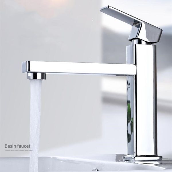 

2021 new chrome square brass bathroom basin faucet cold water mixer sink tap single handle deck mounted bfb7