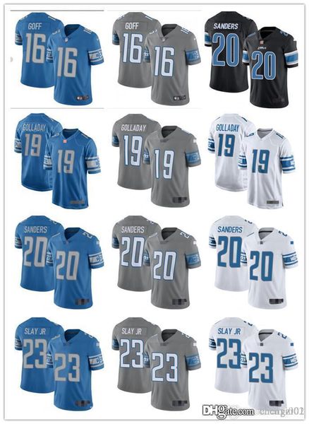 

men women youth detroit lions 23 darius slay jr 20 barry sanders 19 kenny golladay 16 jared goff white blue football jersey, Black;red