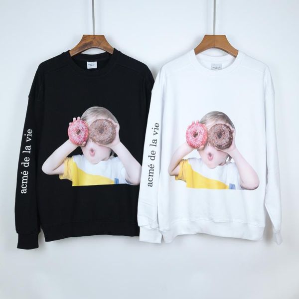

men's hoodies & sweatshirts adlv 1:1 tag 21a/w doll face cute print o neck sweatshirt men women oversized casual cotton hoodie, Black