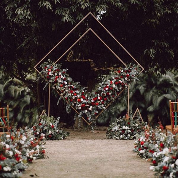 

party decoration wedding arch diamond shape metal backdrop stand square geometric flower frame floral background