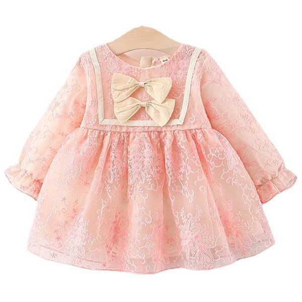 

girl's dresses autumn girls dress for children 2021 sweet lace embroidery casual kids baby bow tutu girl party princess, Red;yellow