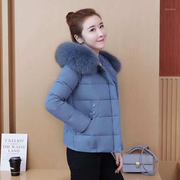 

women's down & parkas winter jacket women hooded fur collar jackets for 2021 cotton-padded coat female short clothes jaquetas hly258, Black