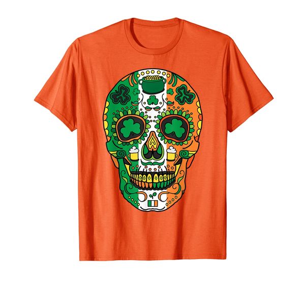 

day of the dead irish sugar skull st patricks day shirt, White;black