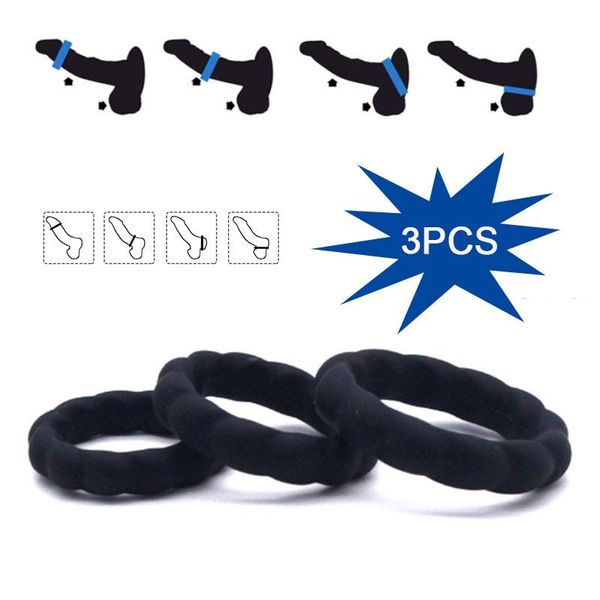 

cockrings 3 pcs silicone cock ring foreskin restoration rings testicle ball stretcher delay ejaculation toys for men products