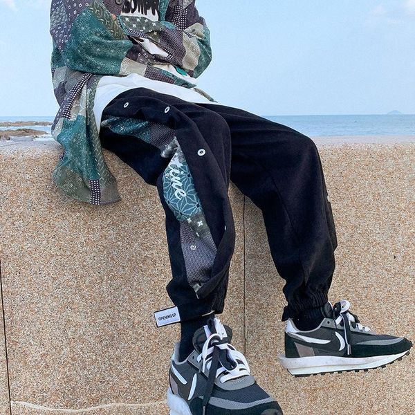 

men's pants pr cashew bouquet loose teet 2021 autumn fashion casual pant men streetwear oversize korean hip hop trousers, Black