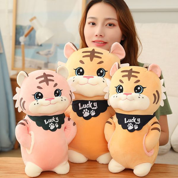 

cute little tiger mascot doll plush gift girl in bed