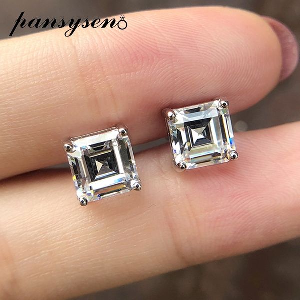 PANSYSEN CLASSIC 3CT 7mm Square Labor Labor -Ohrringe 100% rein 925 Sterling Silber Fine Schmuck Hochzeitsgeschenke 210312