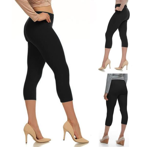 

yoga outfit women's gym sports fitness tight cropped trousers high waist hip lift solid color casual elastic with pockets pants