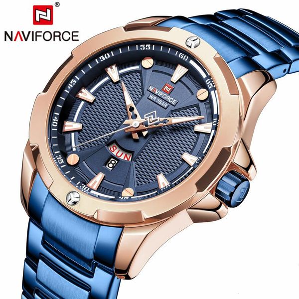 wristwatches naviforce watches men's business waterproof quartz stainless steel date analog male clock relogio masculino, Slivery;brown