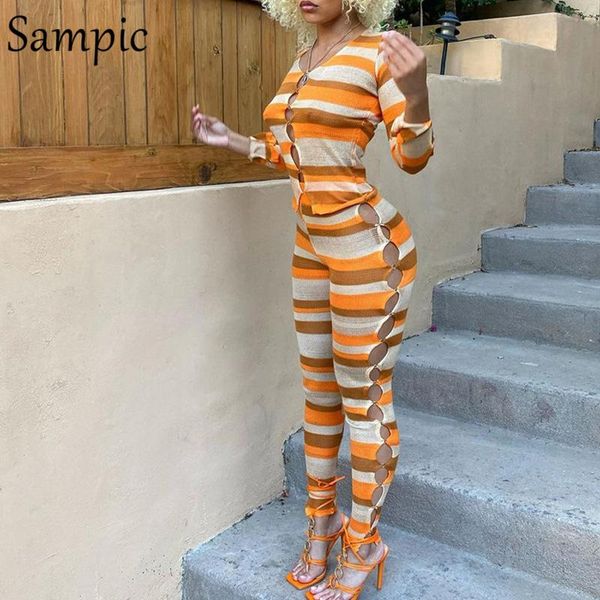 

women's two piece pants sampic women tracksuit striped sport set y2k 2021 skinny knitted shirt and leggings outfits, White