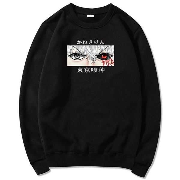 

men's hoodies & sweatshirts japanese anime harajuku print chic tokyo ghoul sweatshirt crewneck fashion male kaneki ken manga eyes hip-h, Black
