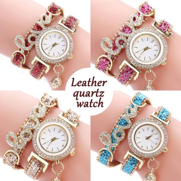 

wristwatches women bracelet watches ladies love leather strap rhinestone quartz wrist watch xrq88, Slivery;brown